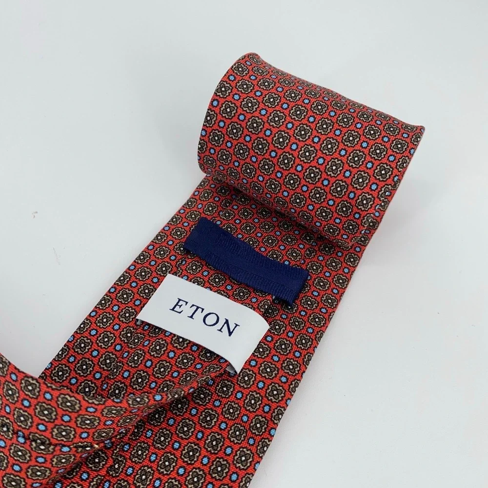 Eton Tie Mens One Size Multi Floral Silk Professional Luxury Necktie Italy Made
